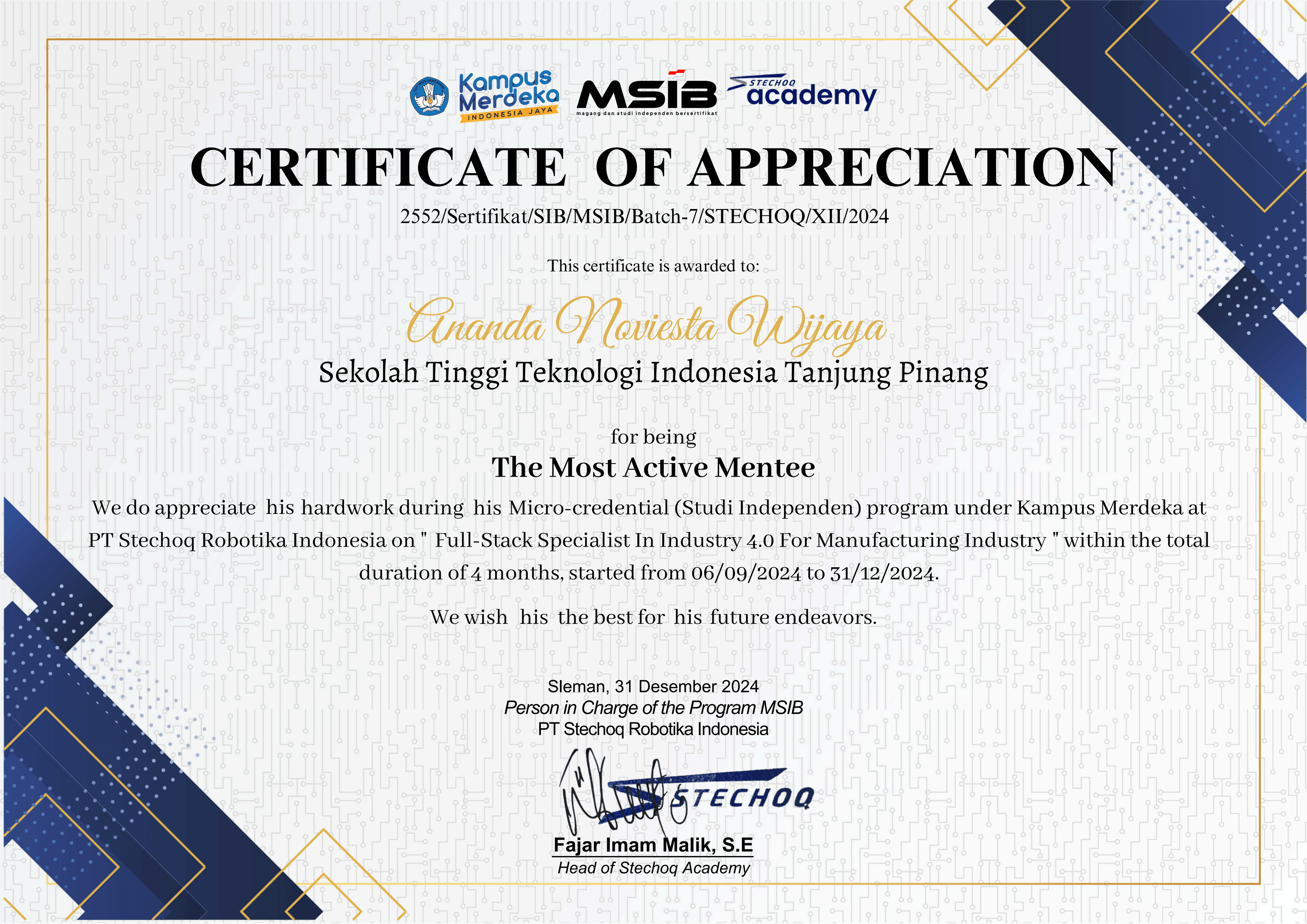 Most Active Mentee Award